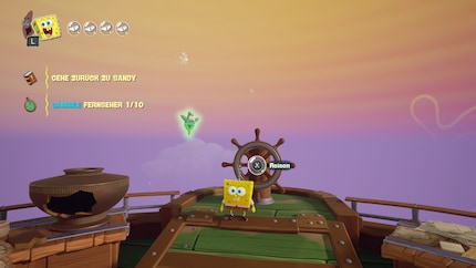 Kapitän Spongebob auf dem fliegenden Krabbenburger.