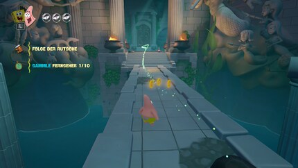 Folge dem grünen Lichtstrahl! Spongebob weist mir auf Wunsch den Weg.