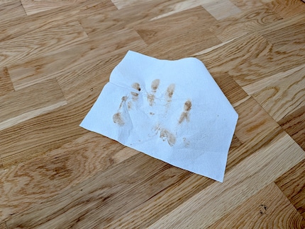 Ganz sauber ist der Boden nicht, wie der Tuchtest nach der Rollenreinigung zeigt.