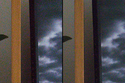 100-Prozent Ansicht mit ISO 51200: Sony Alpha 7 V (links) vs. Canon EOS R6 Mark III (rechts).