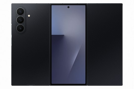 Rückansicht im aufgeklappten Zustand mit dem Außendisplay in der Mitte.