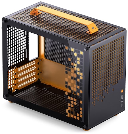 Das Jonsplus MATX Handle Case Z20 (Black-Orange) bietet rund 20 Liter Volumen und misst ohne Griff nur 37 × 18,6 × 29,5 Zentimeter. Exakt genug Platz, um eine Sapphire Radeon RX 9070 XT Nitro+ unterzubringen.