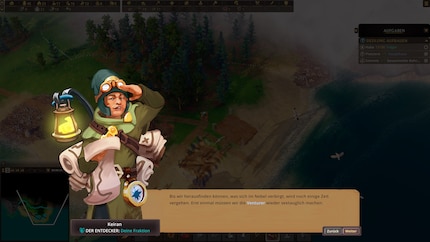 Dialogfenster wie dieses leiten die Szenarien ein: kurze Hinweise, klare Ziele und ein bewusst zurückhaltender erzählerischer Rahmen.