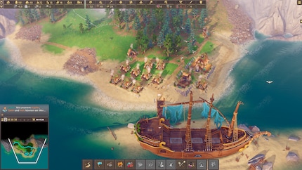 Meine Siedlung breitet sich entlang der Küste aus, während Träger, Handwerker und Arbeiter für stetige Bewegung sorgen.