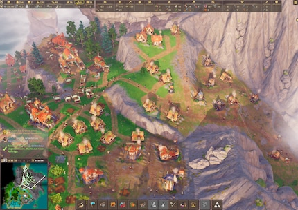 Eine gewachsene Siedlung in voller Ausdehnung: Gebäude verteilen sich entlang von Hängen, Klippen und Tälern.