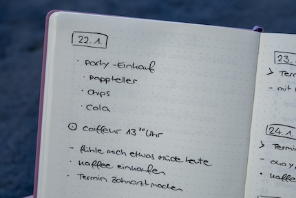 Ein Daily Log mit Aufgaben, Terminen und Gedanken.