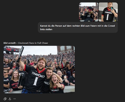 ChatGPT Images setzt neue Bildelemente kontextgerecht in bestehende Szenen ein und passt Perspektive sowie Beleuchtung an. Allerdings sieht mein Arm doch etwas merkwürdig aus.