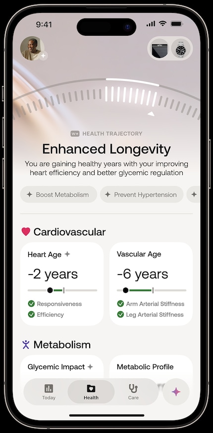 L'application Withings présente visuellement de nombreux indicateurs de santé dont la pertinence est basée sur la modélisation.
