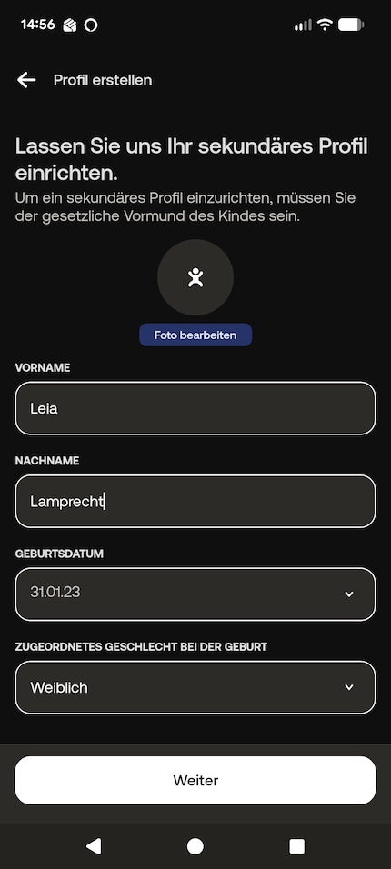 Erwachsene kann ich via Mail einladen, ein eigenes Profil zu eröffnen. Für Kinder richte ich es selbst ein.