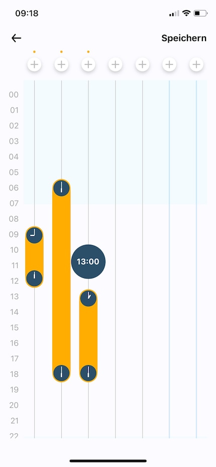 Im Wochenplan definiere ich Zeiten, zu denen Kevin aktiv sein soll.