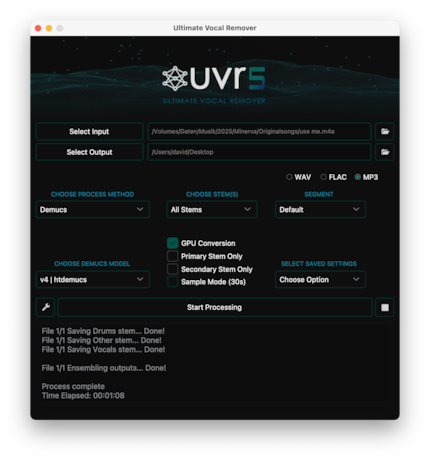 Die Oberfläche von Ultimate Vocal Remover 5.