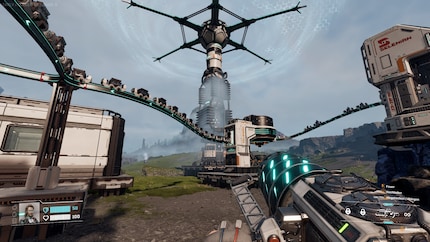 In «Star Rupture» rollen die Materialien auf Schienen in luftigen Höhen.