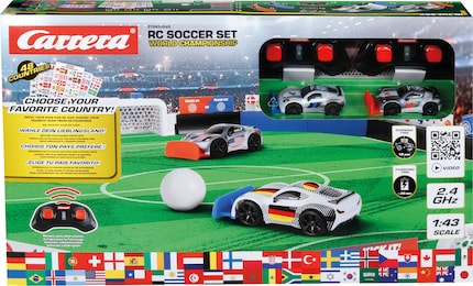 Avec le set RC-Soccer «World Championship», Carrera associe le thème du football et les véhicules télécommandés pour créer un concept de jeu à part entière.