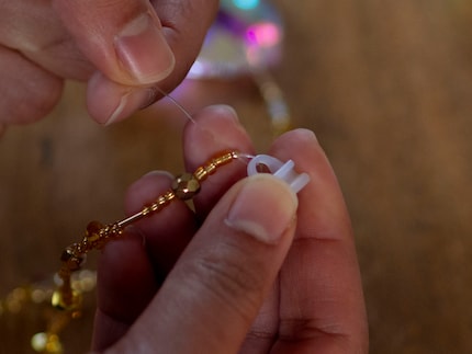 Alternativ zum Gleiter könnte ich die Perlenkette auch an einem Schlüsselring aufhängen.