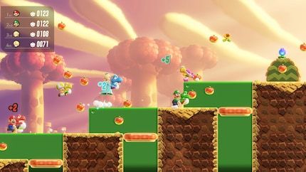 Hier moet ik met Yoshi meer eten dan mijn tegenstanders. Het probleem: met elke hap wordt hij dikker en langzamer. Grappig.