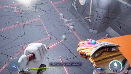 Die Puzzles sind bedeutend besser als im ersten Teil. Hier leite ich einen von Creatures Sprösslingen durch ein tödliches Laser-Labyrinth.