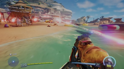 «High on Life 2» bietet ein praktisches Navigationssystem (die leuchtende Linie im Bild). Super, denn im ersten Teil habe ich oft nicht gewusst, wo ich hin muss oder was ich tun muss.