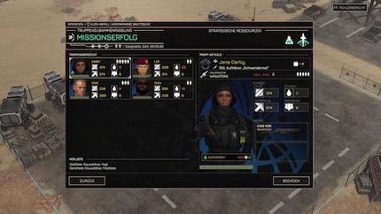 Die Auswertung schließt den Spielloop: Gefechtsergebnisse wirken sich direkt auf Trupp und Ressourcen aus.