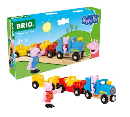 Liegen im Kinderzimmer schon Schienen, können Peppa und George mit dem kleinen Erweiterungsset trotzdem mitfahren.