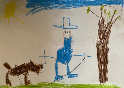 Unser Hund gehört zur Familie und ist natürlich auch auf den Zeichnungen der Kinder ein beliebtes Sujet.