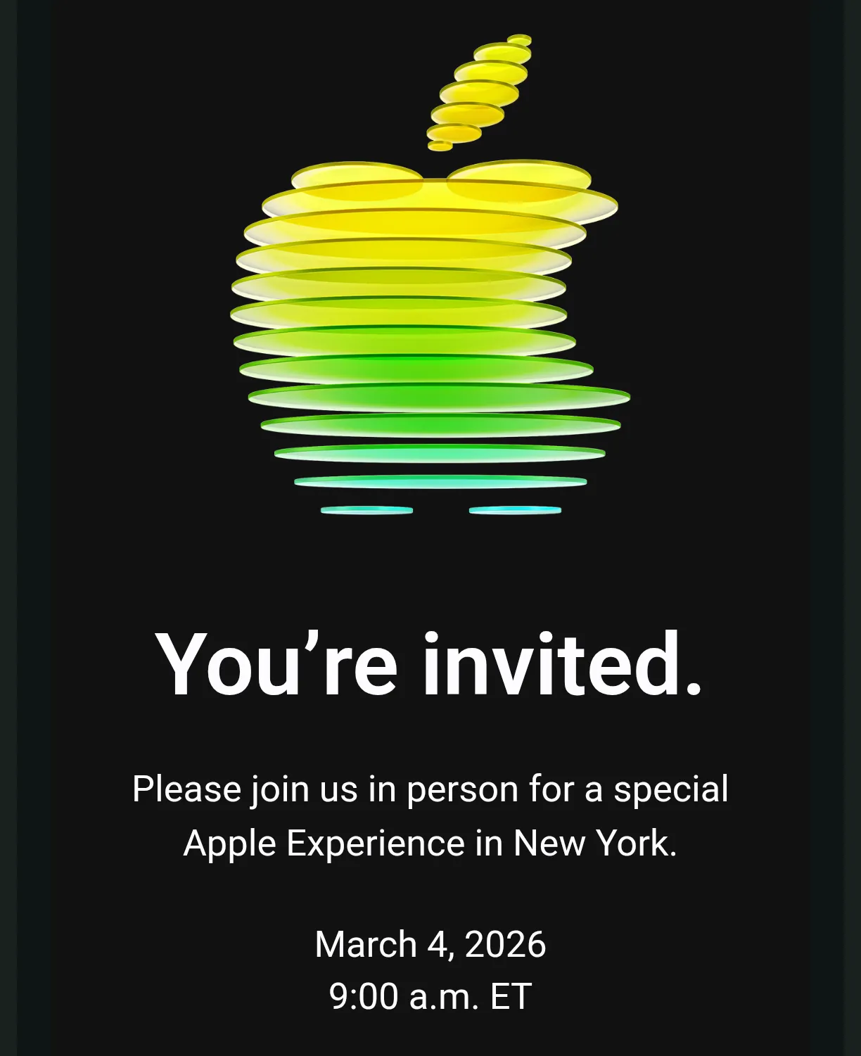 The invitation to the event contains a layered Apple logo.