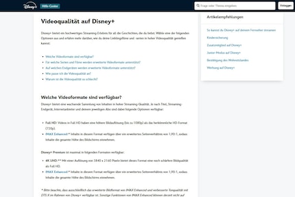 In Disneys Hilfe-Center wurde mittlerweile auch der Hinweis auf HDR10 entfernt, ohne die Kundschaft darüber zu informieren.
