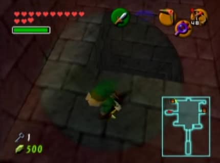 «Ocarina of Time»: Dieser Abgrund mitten im Gang ist nur mit aktiviertem «Auge der Wahrheit» sichtbar. Oft genug bin ich hineingefallen und in einer Zombie-verseuchten Grabkammer gelandet. Danke für das Trauma, Nintendo.