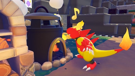 Magmar befeuert einen Ofen, in dem gerade Glas hergestellt wird.