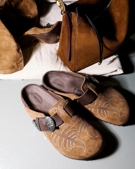 Etro's Birkenstock Boston with a Wild West look.