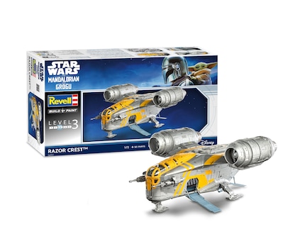 Revell porta ancora una volta il Razor Crest nel film «The Mandalorian e Grogu» come kit in scala 1:72 con 101 parti.