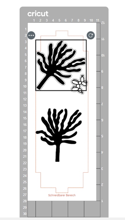 Drehe ich den Baum nicht innerhalb der rot-gestrichelten Linie, springt er wieder in seine Anfangsposition zurück.
