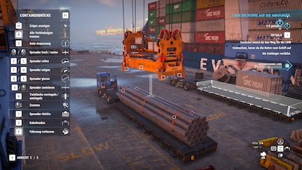 Ik gebruik de containerbrug om enkele tonnen wegende pijpenbundels rechtstreeks vanaf het schip op wachtende vrachtwagens te laden.