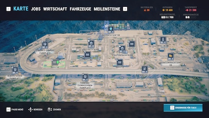 De overzichtskaart toont de hele haven van Port Wake, inclusief depots, terminals en infrastructuur.