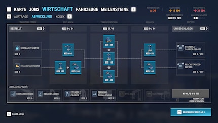 Het bedrijfsmenu laat zien hoe containers in de haven worden verwerkt - en welke machines daarvoor nodig zijn.