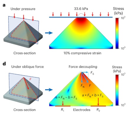 Die Abbildung zeigt die senkrechte und schräge Kraftmessung innerhalb einer Pyramide.