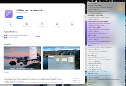 USB Connection Information präsentiert nützliche Informationen auf übersichtliche Art.