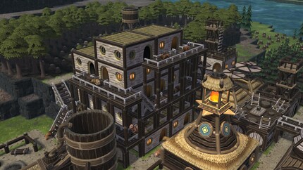 Wohngebäude und Lager lassen sich zu Türmen stapeln.