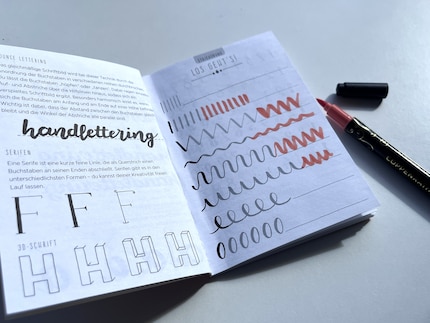 Meine ersten Striche sehen noch etwas krakelig aus. Es ist schwieriger als gedacht, die Dicke zu variieren.