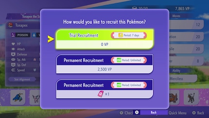 Das Rekrutieren kostet VP. Cool: Du kannst Monster auch probeweise rekrutieren, um sie zu testen.