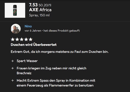 «Spart Wasser»: Zur Produktbewertung gewordene Jugenderinnerungen.