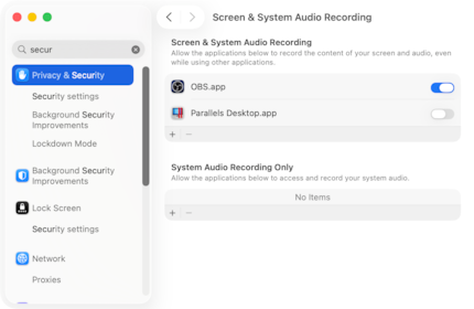 Hier gibst du die Berechtigung für Bildschirmaufnahmen frei.