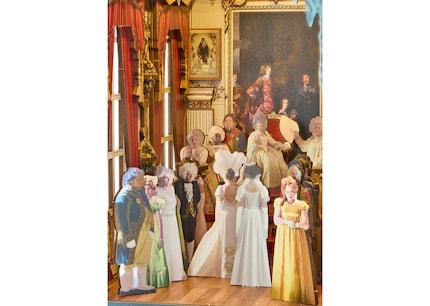 Detail view of the Book Nook: Court society gathers in front of Queen Charlotte.