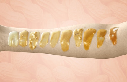 The peanut butter colour spectrum: from pale greyish to dark caramel.