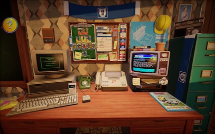 Ein Arbeitsplatz wie aus den 80ern, liebevoll und detailverliebt gestaltet.