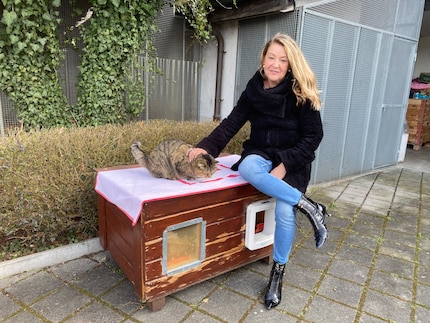 Astrid Becker vor dem Tierheim in Untersiggenthal mit Katze …