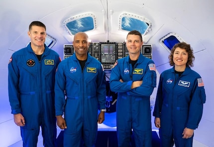 Die Crew von Artemis II (v. l.): Reid Wiseman, Victor Glover, Jeremy Hansen und Christina Koch.