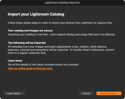 Import eines Lightroom-Katalogs.