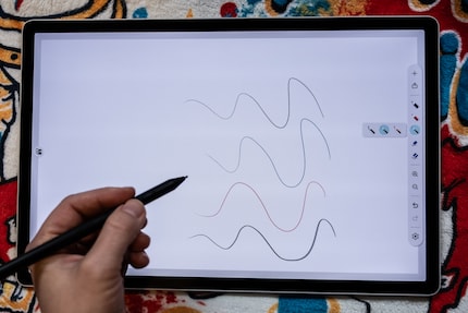 De software van Wacom is eenvoudig: drie penseelgereedschappen, drie kleuren, geen zoom, geen lagen.
