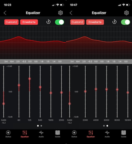 De equalizer heeft tien frequentiebanden.