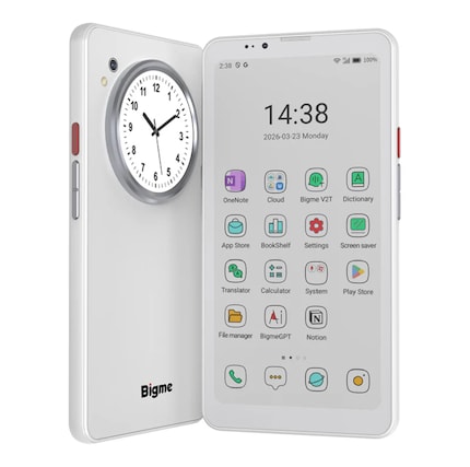 The Hibreak Dual delivers E-Ink at the front and a small round LCD at the back.